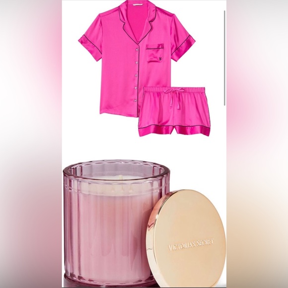 Brand New VS Satin Fuchsia Frenzy Short PJ (XL) & Bombshell Candle 10.2oz SET - Picture 1 of 11